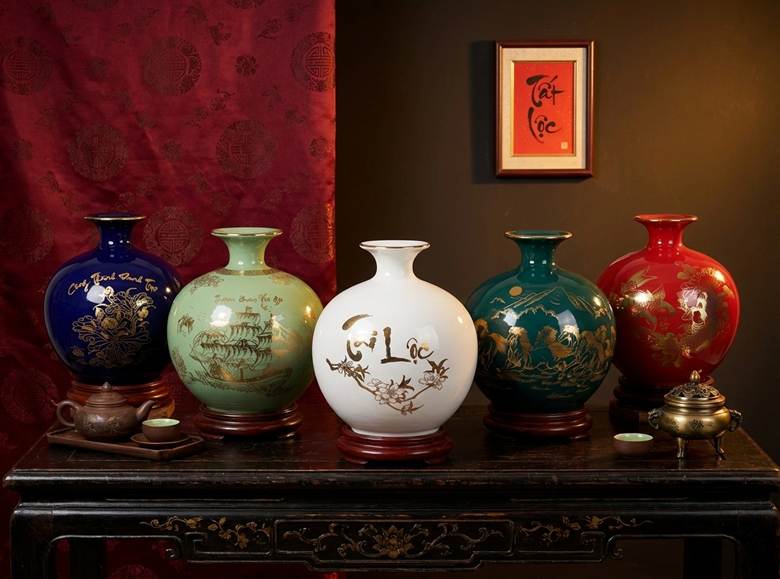 Bình hút lộc gốm sứ Bát Tràng - dáng cổ điển, họa tiết thủ công