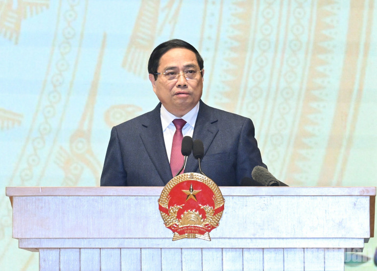 Thủ tướng Chính phủ Phạm Minh Chính phát biểu ý kiến khai mạc hội nghị. (Ảnh: TRẦN HẢI)
