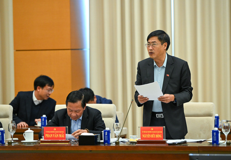 Chủ nhiệm Ủy ban Công tác đại biểu Nguyễn Hữu Đông trình bày báo cáo tại cuộc họp. (Ảnh: DUY LINH)