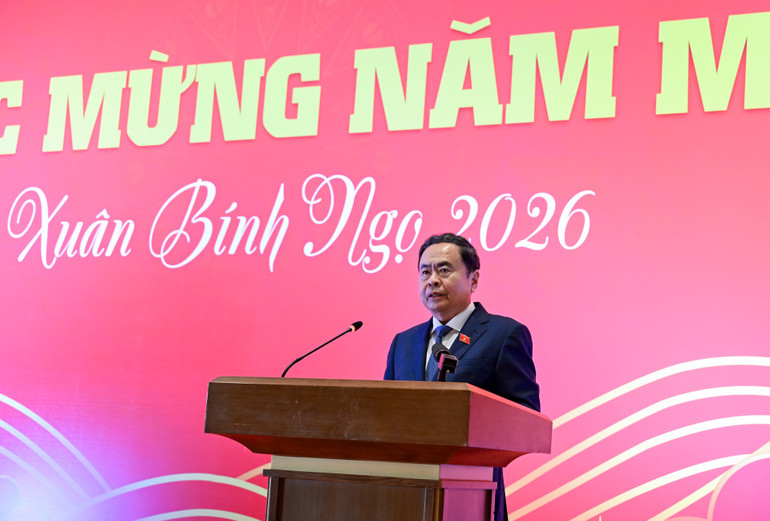 Chủ tịch Quốc hội Trần Thanh Mẫn phát biểu chúc Tết Nguyên đán Bính Ngọ 2026. (Ảnh: DUY LINH)
