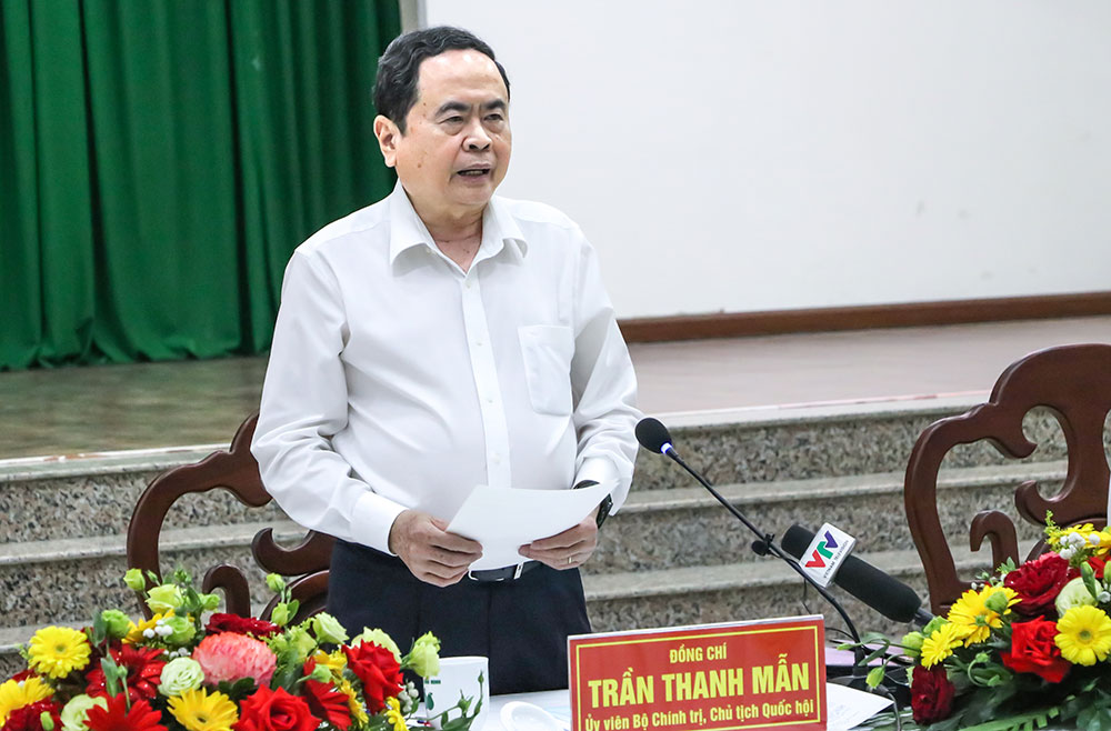 Chủ tịch Quốc hội, Chủ tịch Hội đồng Bầu cử quốc gia- Trần Thanh Mẫn phát biểu chỉ đạo tại phiên làm việc với tỉnh về công tác bầu cử.