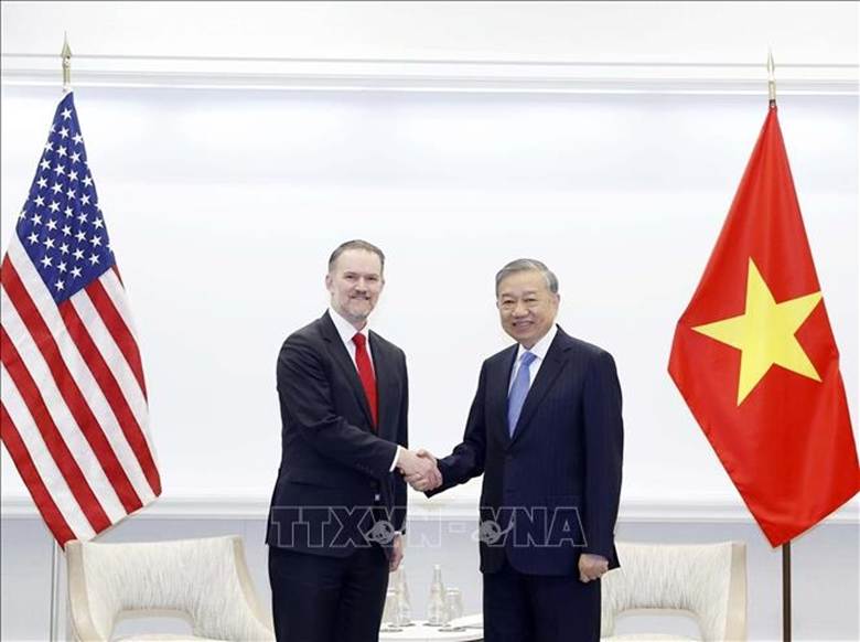 Tổng Bí thư Tô Lâm tiếp Trưởng đại diện Thương mại Hoa Kỳ Jamieson Greer. Ảnh: Thống Nhất – TTXVN