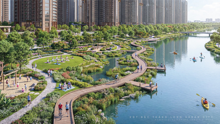 Phối cảnh khu đô thị đa mục tiêu Bắc Thăng Long Urban City.
