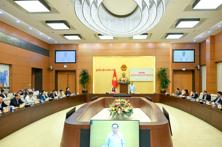 Quang cảnh Hội nghị tổng kết công tác phối hợp giữa Ủy ban Thường vụ Quốc hội và Đoàn Chủ tịch Ủy ban Trung ương Mặt trận Tổ quốc Việt Nam. (Ảnh: DUY LINH)