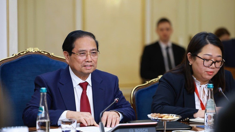 Thủ tướng Chính phủ Phạm Minh Chính nêu rõ, Đảng, Nhà nước và nhân dân Việt Nam luôn trân trọng tình cảm thủy chung, gắn bó, chí tình, chí nghĩa của các thế hệ lãnh đạo và nhân dân Nga dành cho Việt Nam. (Ảnh: VGP/Nhật Bắc)
