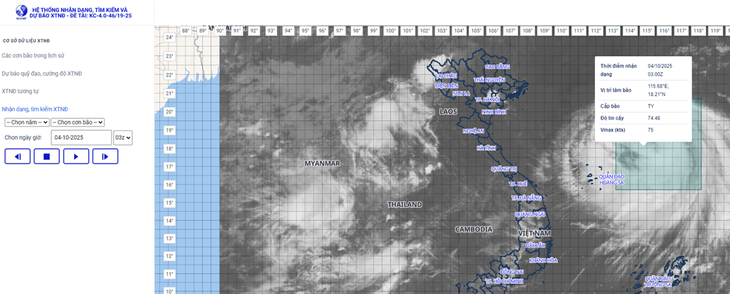 Nhận dạng tự động cơn bão số 11 năm 2025 bằng AI (xác định cường độ, vị trí) - Ảnh: NCHMF

