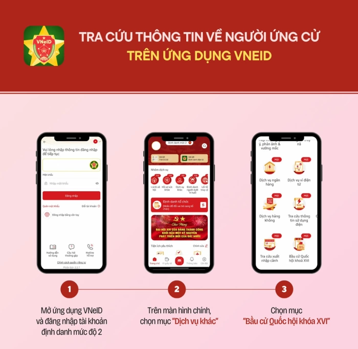 [Infographic] Cách tra cứu thông tin về người ứng cử đại biểu Quốc hội và Hội đồng nhân dân trên VNeID