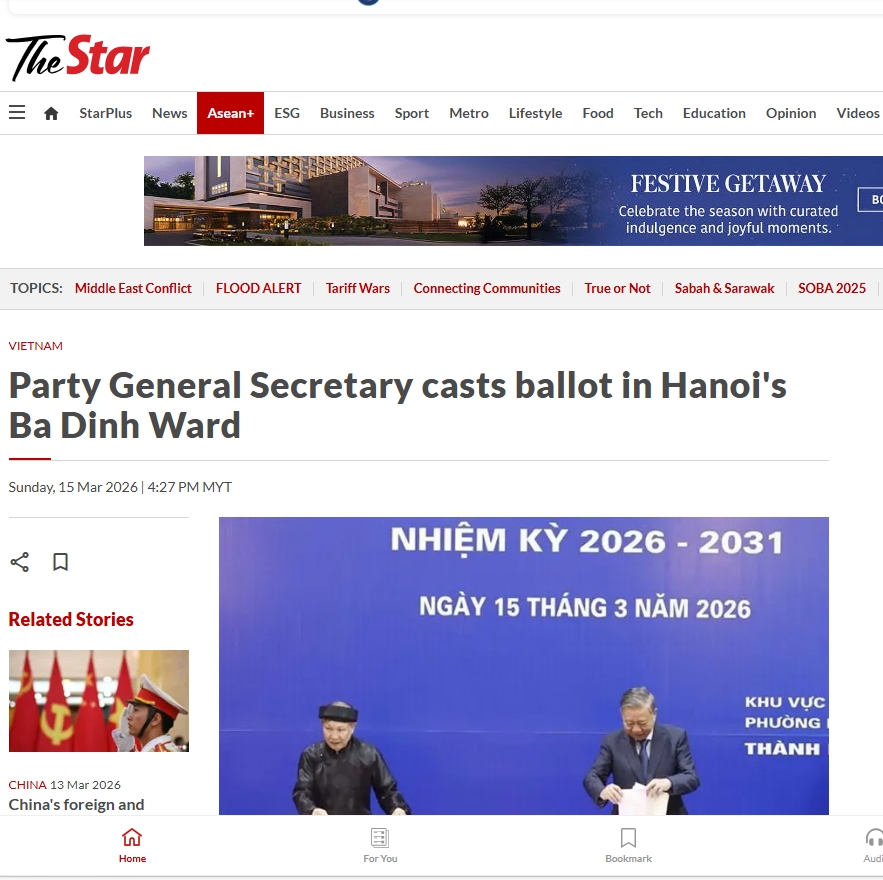 Báo The Star đăng bài theo sát diễn biến cuộc bầu cử của Việt Nam
