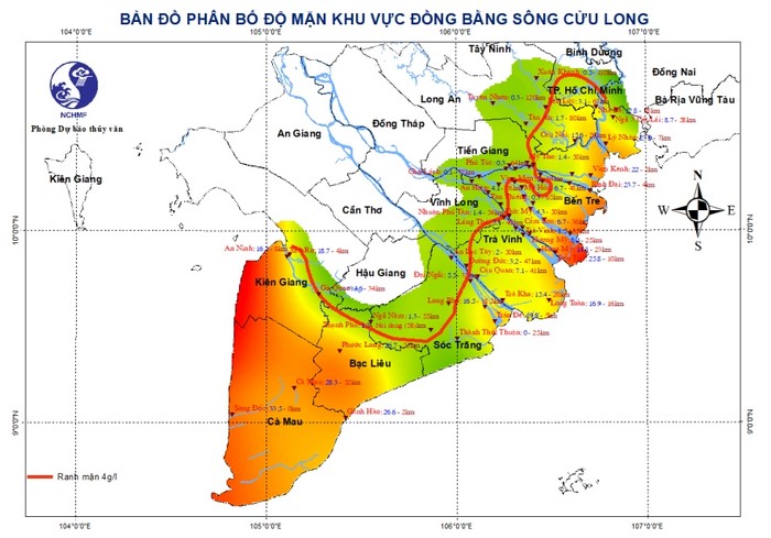 Bản đồ phân bố độ mặn từ 11-20/3/2026