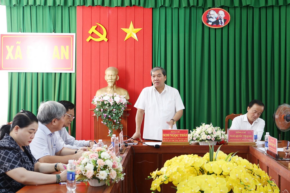 Đồng chí Kim Ngọc Thái phát biểu tại buổi làm việc với xã Đại An.