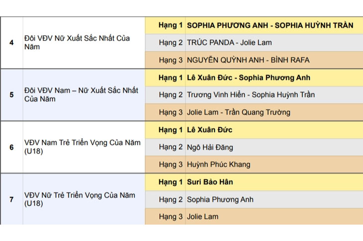 Một số giải thưởng ở các hạng mục khác - Ảnh: VPA