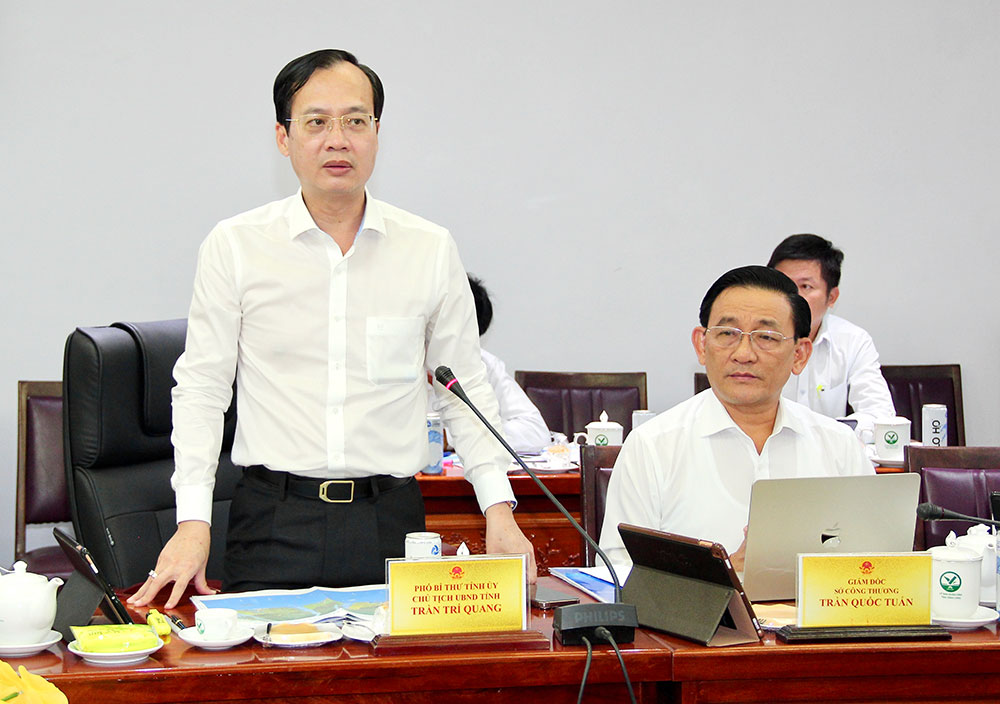 Đồng chí Trần Trí Quang - Phó Bí thư Tỉnh ủy, Chủ tịch UBND tỉnh phát biểu ý kiến tại buổi làm việc.