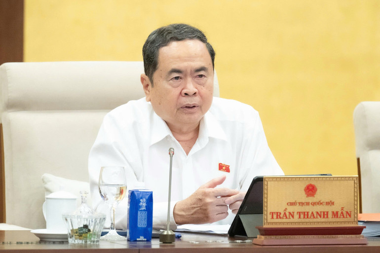 Chủ tịch Quốc hội Trần Thanh Mẫn góp ý kiến vào dự thảo Luật. (Ảnh: DUY LINH)