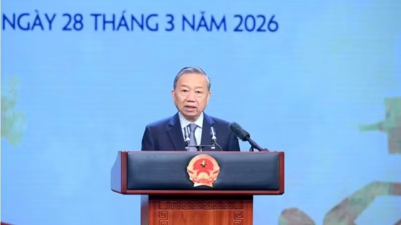 Tổng Bí thư Tô Lâm phát biểu chỉ đạo tại Lễ kỷ niệm 80 năm Ngày truyền thống ngành thể dục thể thao Việt Nam. (Ảnh: ĐĂNG KHOA)