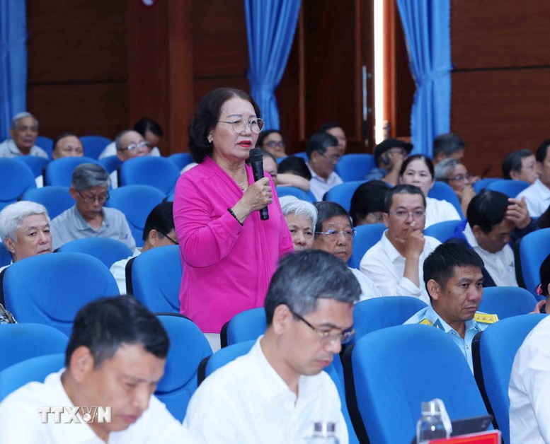 Cử tri phường Hải Châu Nguyễn Thị Nguyệt phát biểu tại hội nghị - Ảnh: TTXVN

