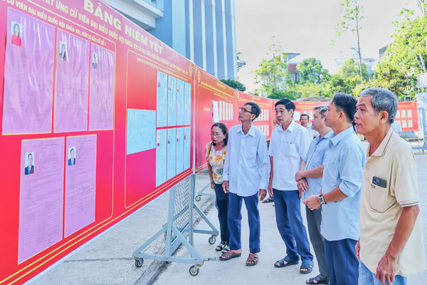 Cử tri xã Cái Nhum quan tâm tìm hiểu về tiểu sử các ứng cử viên.

