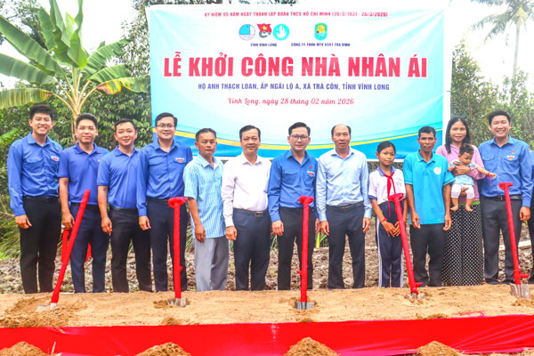 Tỉnh Đoàn Vĩnh Long khởi công xây nhà nhân ái hỗ trợ hộ nghèo xã Trà Côn.

