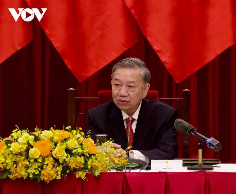 Tổng Bí thư Tô Lâm tại buổi tiếp các Trưởng đoàn chính đảng các nước nhân dịp sang Việt Nam dự Lễ kỷ niệm 50 năm Ngày Giải phóng miền Nam, thống nhất đất nước.

