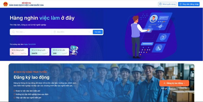 Giao diện Sàn giao dịch việc làm quốc gia (Ảnh chụp màn hình)