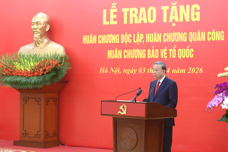 Tổng Bí thư Tô Lâm phát biểu tại buổi lễ. (Ảnh: ĐĂNG KHOA)
