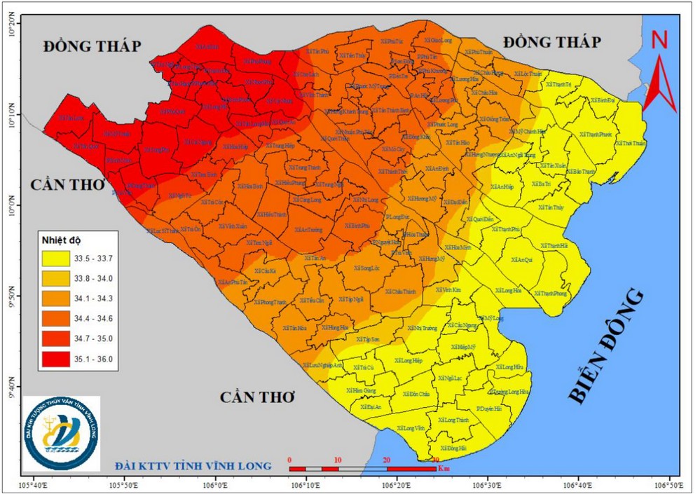 Bản đồ dự báo nắng nóng.