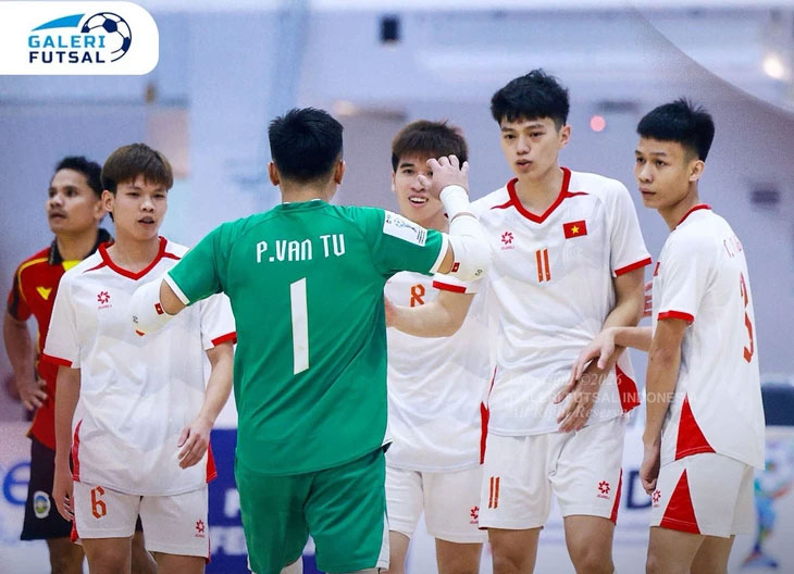 Niềm vui chiến thắng của đội tuyển futsal Việt Nam trước Timor Leste - Ảnh: GALERI FUTSAL