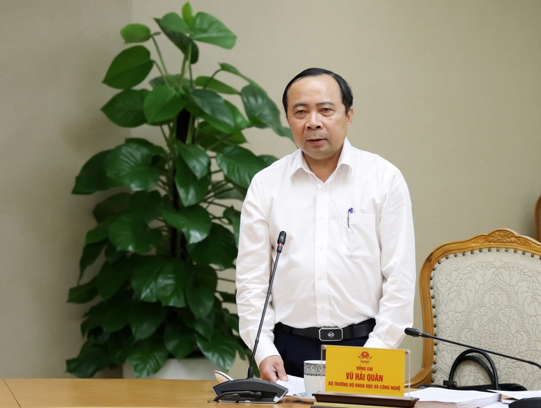 Bộ trưởng Bộ KH&CN Vũ Hải Quân báo cáo tại cuộc họp - Ảnh: VGP/Gia Huy

