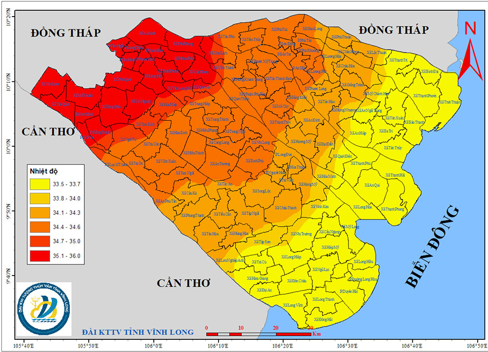 Bản đồ dự báo nhiệt độ cao nhất trong 24 giờ tới.
