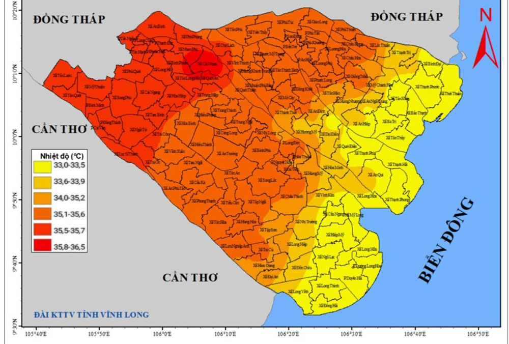 Bản đồ dự báo nhiệt độ cao nhất trong 24 giờ tới (°C).