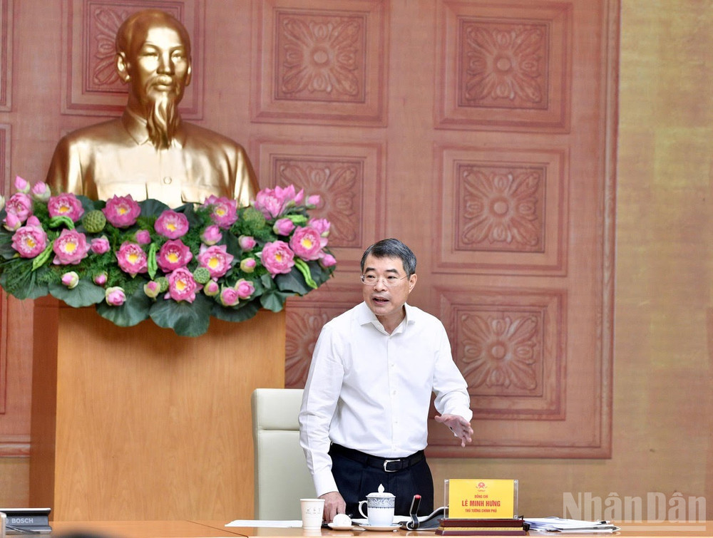 Thủ tướng Chính phủ Lê Minh Hưng phát biểu ý kiến tại cuộc làm việc. (Ảnh: Thanh Giang)
