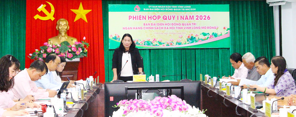 đồng chí Nguyễn Thị Bé Mười, Tỉnh ủy viên, Phó Chủ tịch UBND tỉnh, Trưởng Ban đại diện HĐQT Ngân hàng Chính sách xã hội tỉnh phát biểu chỉ đạo.