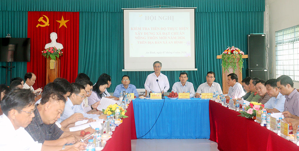 Đồng chí Châu Văn Hòa - Tỉnh ủy viên, Phó Chủ tịch UBND tỉnh phát biểu tại buổi làm việc với xã An Bình.