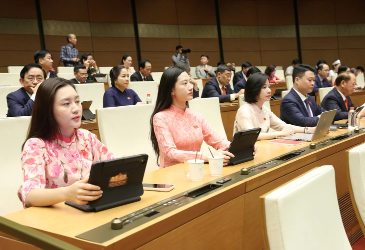 Các đại biểu tham gia phiên họp sáng 24-4 - Ảnh: Q.PHÚC

