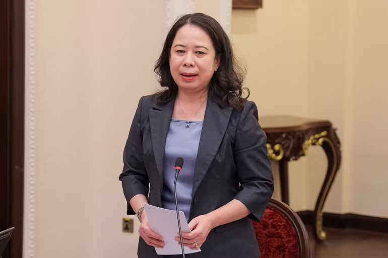 Phó Chủ tịch nước Võ Thị Ánh Xuân phát biểu tại buổi làm việc.
