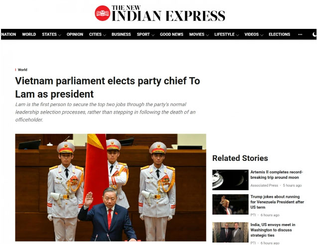 Tờ Indian Express đưa tin về sự kiện. Ảnh chụp màn hình.
