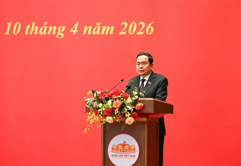 Bí thư Đảng ủy Quốc hội, Chủ tịch Quốc hội Trần Thanh Mẫn phát biểu nhận nhiệm vụ. (Ảnh: Duy Linh)

