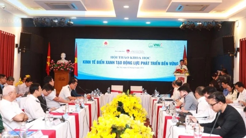 Toàn cảnh Hội thảo khoa học “Kinh tế biển xanh tạo động lực phát triển bền vững” do Ban Tuyên giáo Trung ương chủ trì, phối hợp Trường đại học Kinh tế, Đại học Quốc gia Hà Nội, tổ chức năm 2024. (Ảnh BTC)