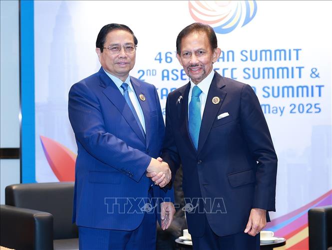 Thủ tướng Phạm Minh Chính gặp Quốc vương Brunei Hassanal Bolkiah. Ảnh: Dương Giang/TTXVN