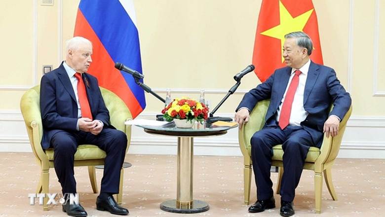 
Tổng Bí thư Tô Lâm tiếp Chủ tịch Đảng Nước Nga Công bằng - Những người yêu nước - Vì Sự thật Sergey Mironov - Ảnh: TTXVN