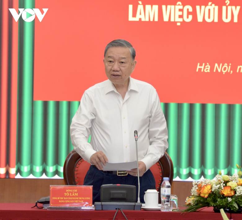 Tổng Bí thư Tô Lâm phát biểu tại buổi làm việc