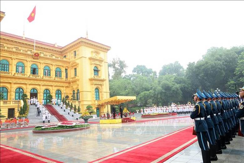 Lễ đón Tổng thống Hungary Sulyok Tamas và Phu nhân thăm chính thức Việt Nam. Ảnh: Lâm Khánh/TTXVN

