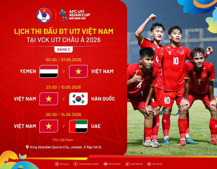 Lịch thi đấu U17 Việt Nam tại VCK U17 châu Á 2026