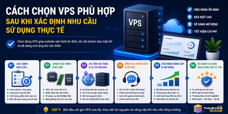
Cách chọn VPS phù hợp sau khi xác định nhu cầu sử dụng thực tế.