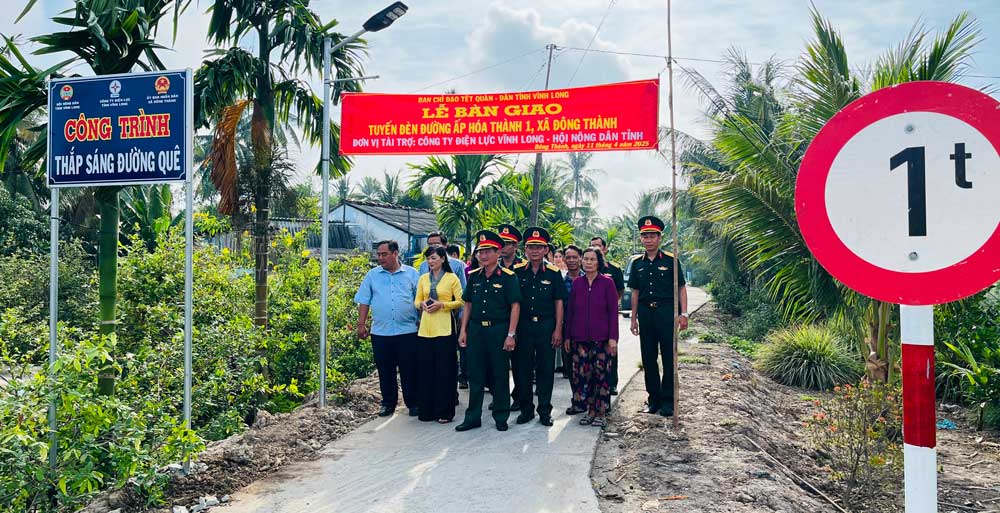 Các đơn vị liên quan bàn giao đưa vào sử dụng công trình thắp sáng đường quê ở xã Đông Thành, TX Bình Minh.
 
