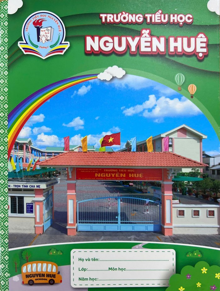 Hình ảnh quyển vở học sinh Trường Tiểu học Nguyễn Huệ.