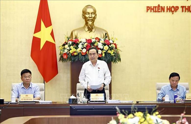 Chủ tịch Quốc hội Trần Thanh Mẫn, Chủ tịch Ủy ban dự thảo sửa đổi, bổ sung một số điều của Hiến pháp năm 2013 phát biểu. Ảnh: Doãn Tấn/TTXVN

