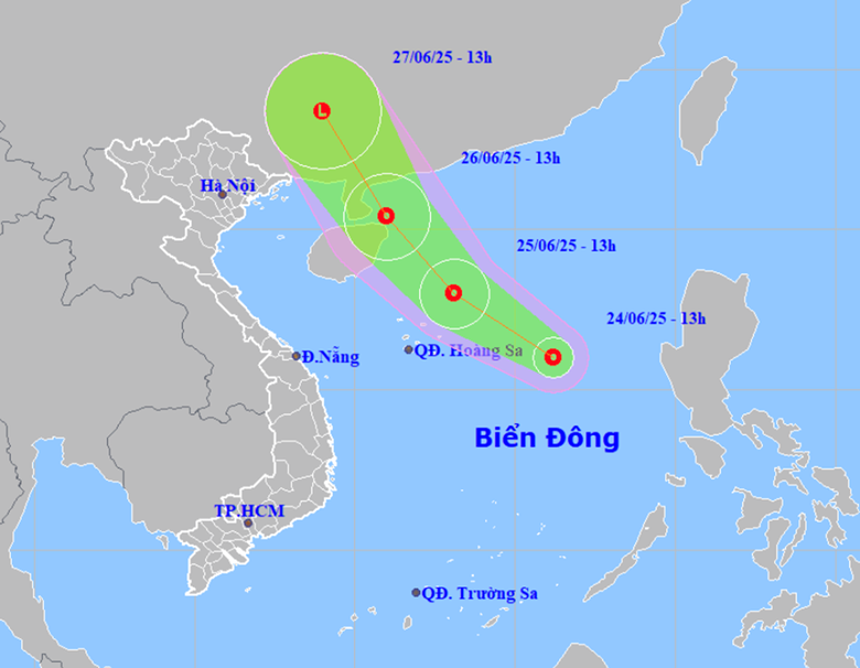
Nhận định về hướng di chuyển của áp thấp nhiệt đới (Ảnh: NCHMF).