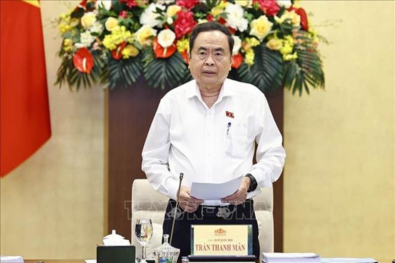 Chủ tịch Quốc hội Trần Thanh Mẫn, Chủ tịch Ủy ban dự thảo sửa đổi, bổ sung một số điều của Hiến pháp năm 2013 phát biểu. Ảnh: Doãn Tấn/TTXVN