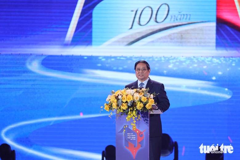 
Thủ tướng Phạm Minh Chính phát biểu tại lễ trao giải - Ảnh: DANH KHANG