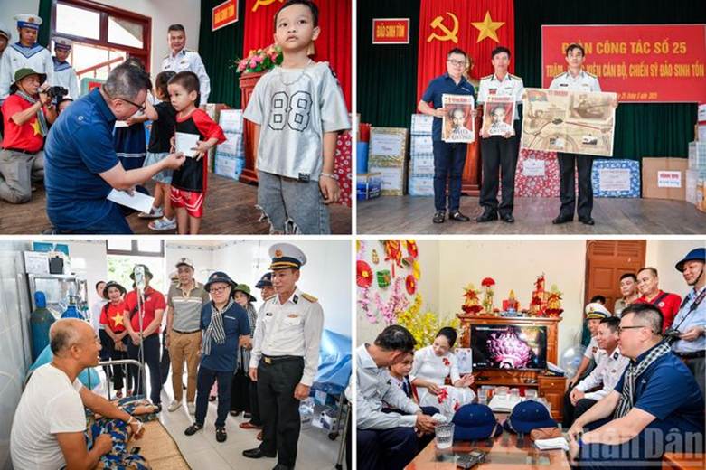 Ngoài những món quà ý nghĩa và thiết thực, các nhà báo đã đi thăm hỏi, động viên cán bộ chiến sĩ và người dân đảo Sinh Tồn.